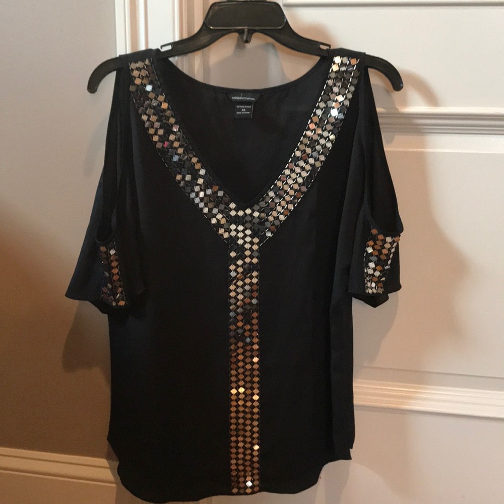 cold shoulder blouse with silver embellishments